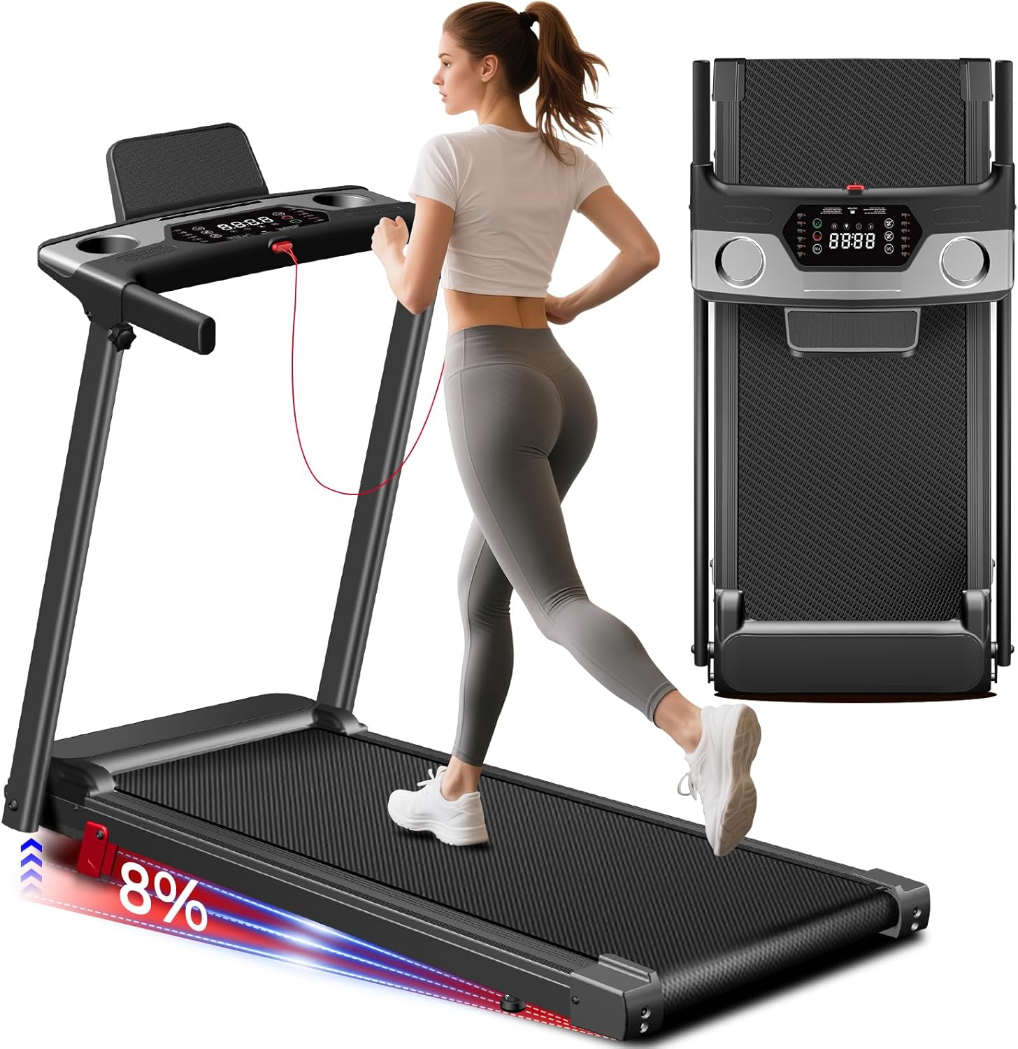 Treadmill with Incline 3-in-1 Portable Treadmills for Home Small, Incline Walking Pad Treadmill with Handle Bar, Walking Pad Foldable with 3.0HP Quiet Brushless, LED Dispay, 300LBS Capacity