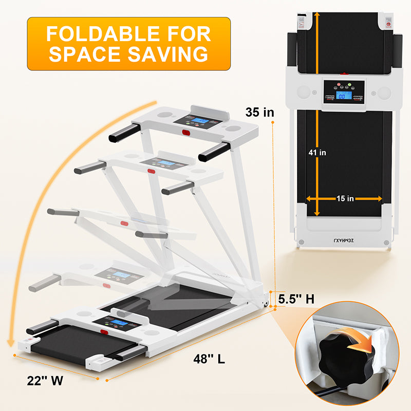 3.0HP Foldable Treadmill with Handrails - 300lbs Capacity Walking