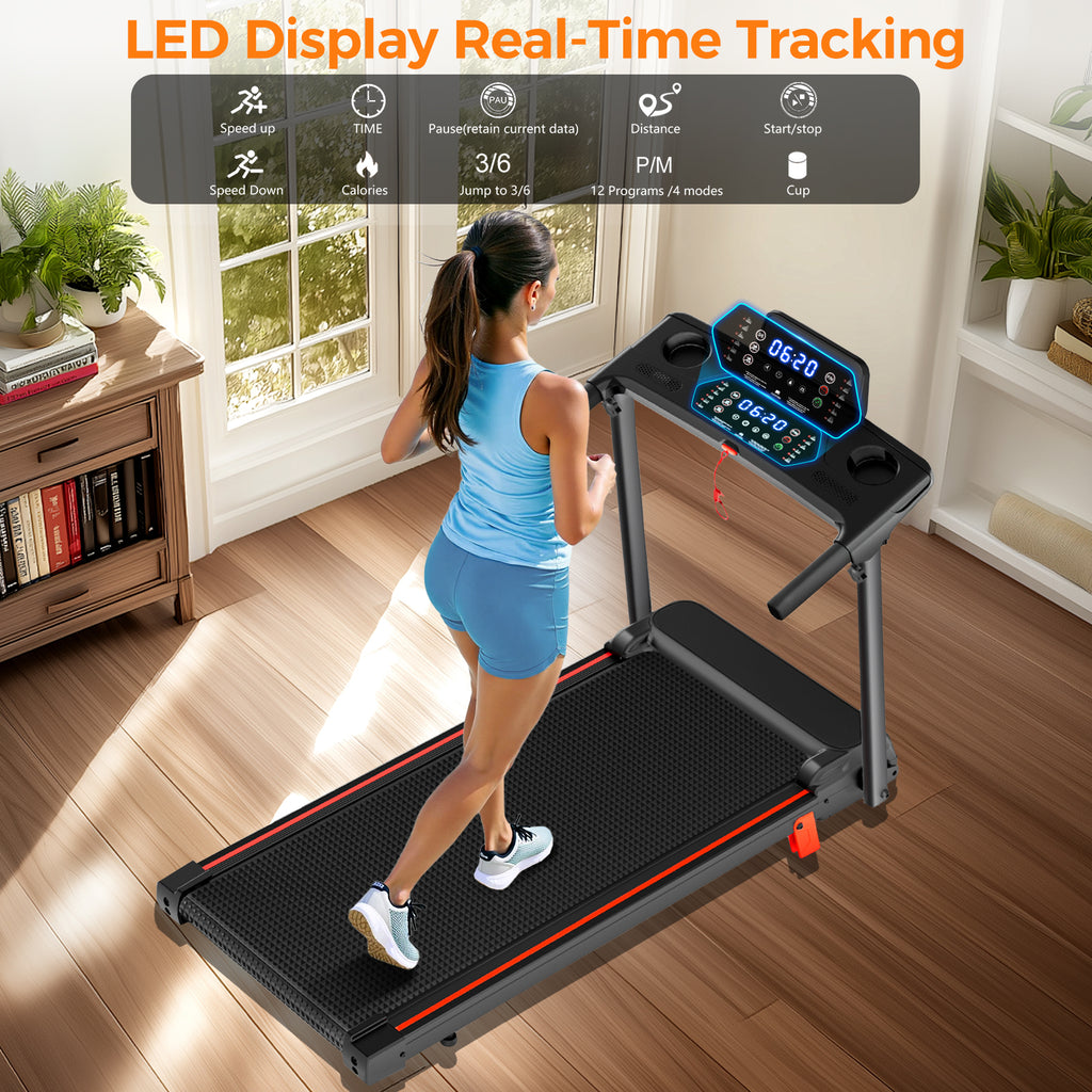 Space-Saving Folding Treadmill, Incline & Sturdy Handrails for Family Fitness