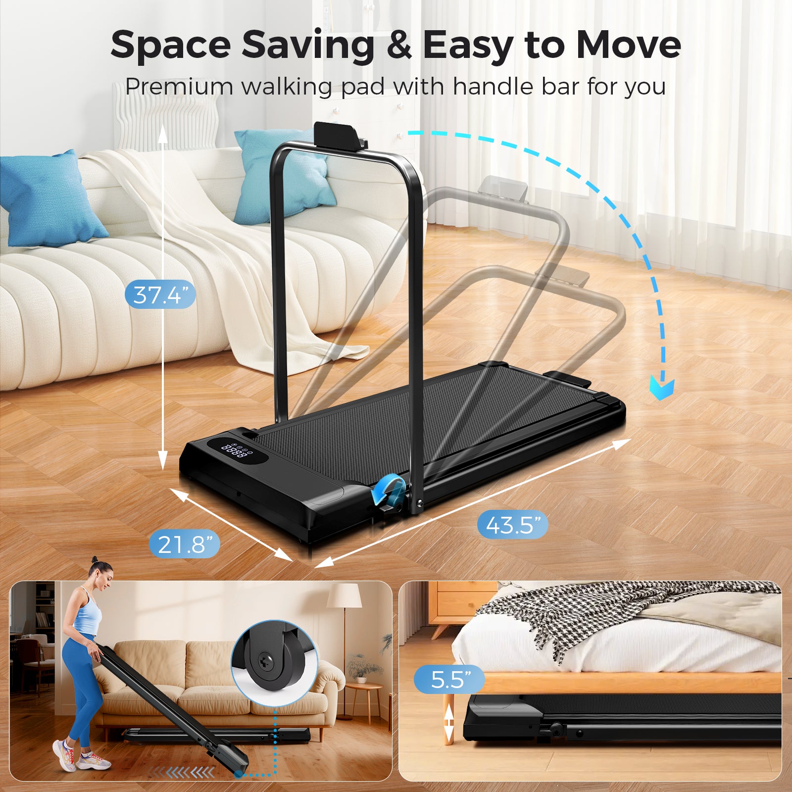 Tomile Walking Pad for Home/Office, Folding Treadmill 2.5HP, Under Desk Treadmill with Remote, 320 lbs Weight Capacity